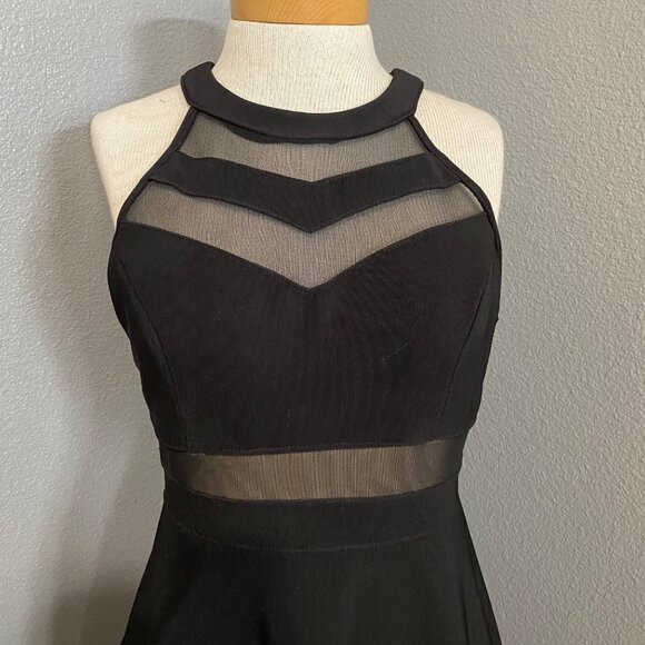 Honey And Rosie Fit & Flare Dress Juniors Size Large Blk Sleeveless Mesh Panel - Picture 7 of 9